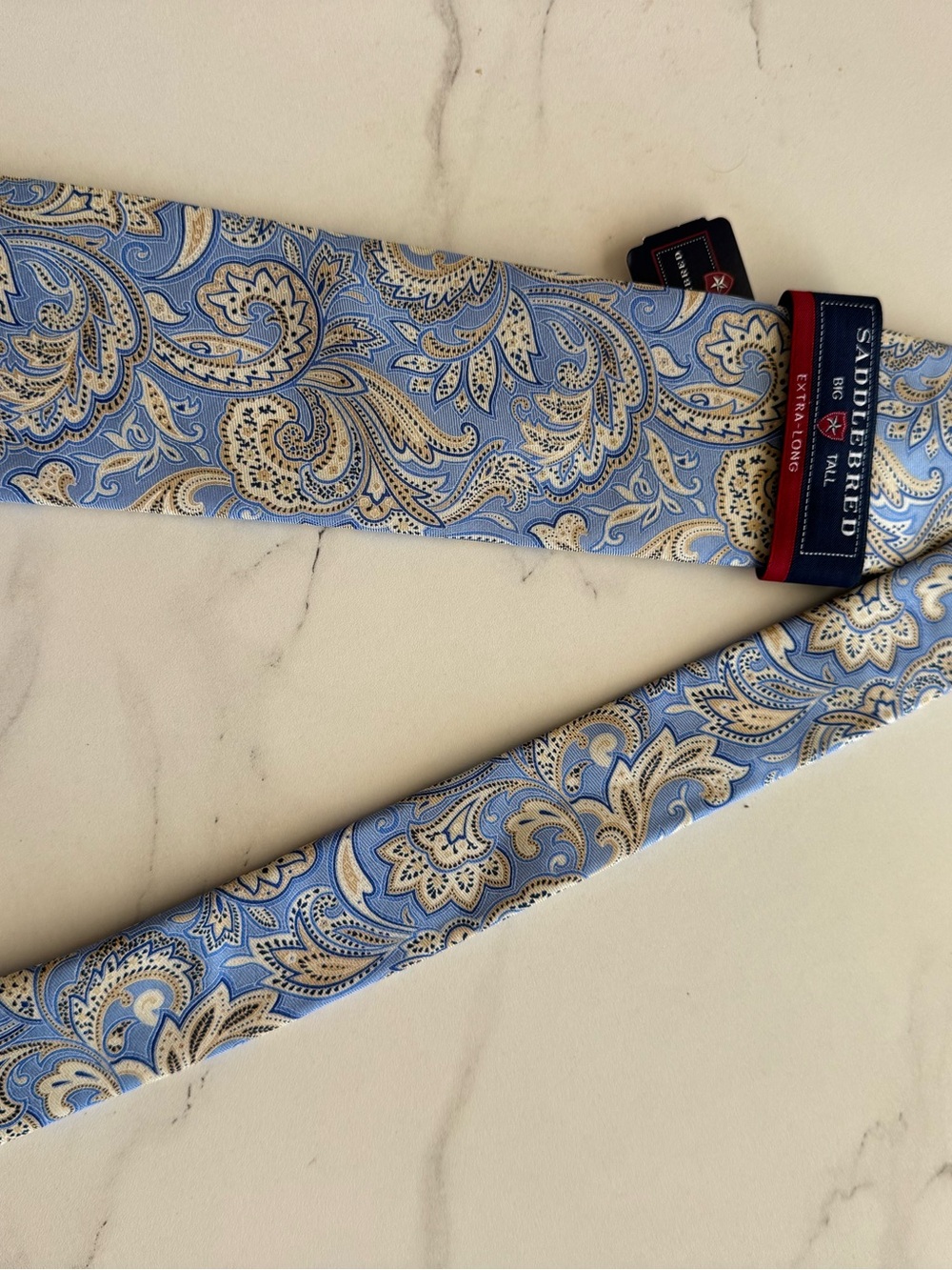 Saddlebred Big & Tall Extra Long Paisley Silk Tie Blue Beige XL NWT
